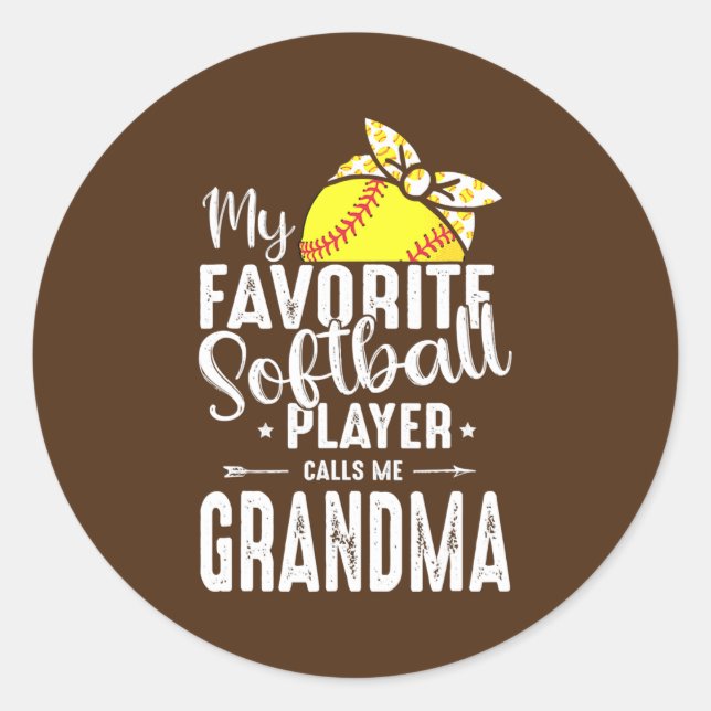 Pegatina Redonda My Favorite Softball Player Calls Me Grandma  (Anverso)