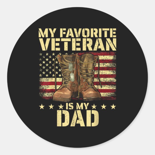 Pegatina Redonda My Favorite Veteran Is My Dad Father Veterans Day  (Anverso)