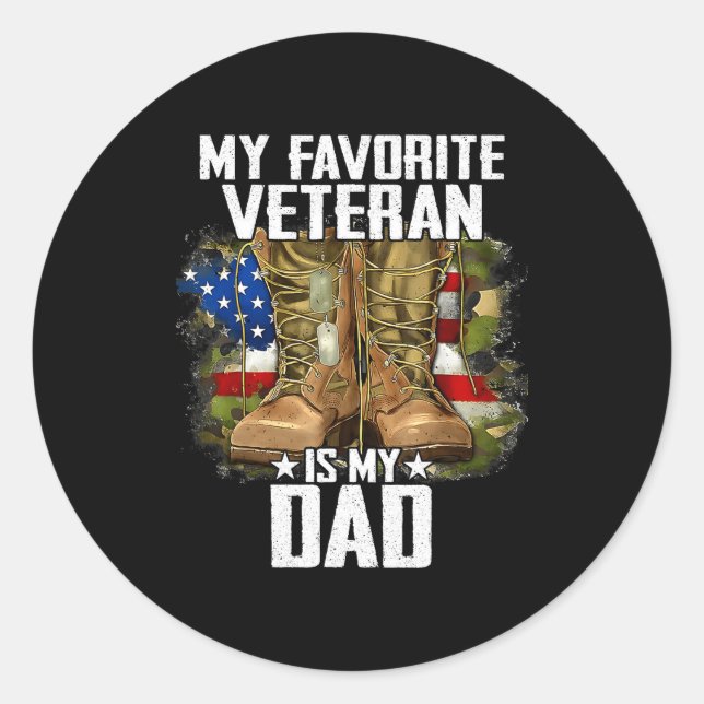 Pegatina Redonda My Favorite Veteran Is My Dad Father Veterans Day  (Anverso)