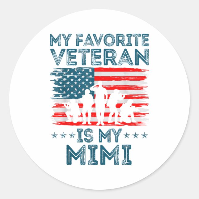 Pegatina Redonda My Favorite Veteran Is My Mimi American Flag Veter (Anverso)
