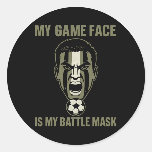 Pegatina Redonda My Game Face Is My Byttle Mask Soccer Fan Camo Gra (Anverso)