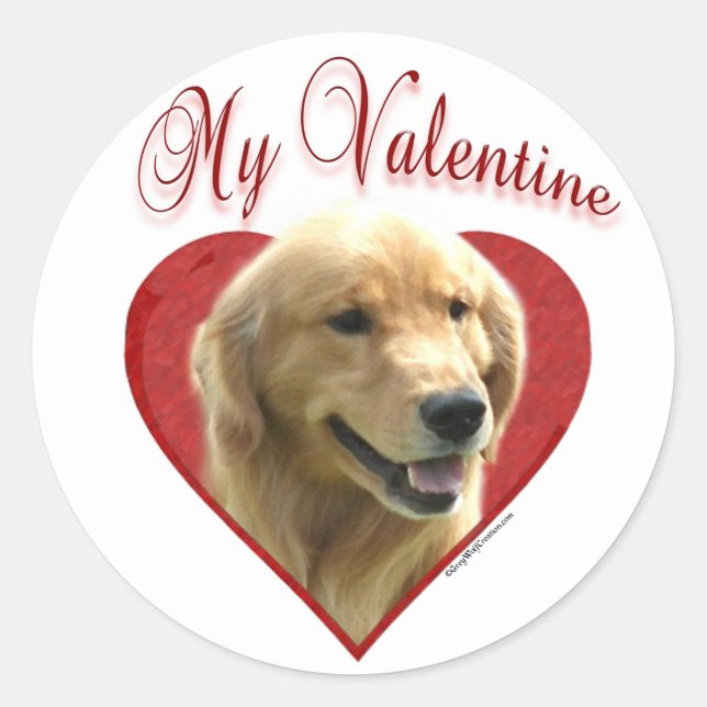 Pegatina Redonda My Golden Retriever Valentine (Anverso)