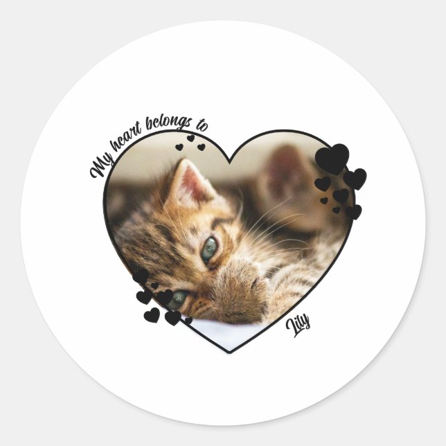 Pegatina Redonda My heart belongs to customized cat T-Shirt (Anverso)