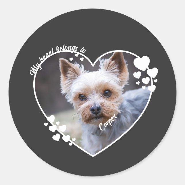 Pegatina Redonda My heart belongs to customized dog T-Shirt (Anverso)