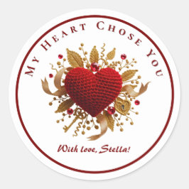 Pegatina Redonda My Heart Chose You Romantic Knitted Heart Sticker