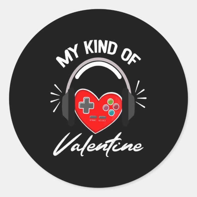 Pegatina Redonda My Kind Valentine Gamer Valentines Day Gaming Boy  (Anverso)