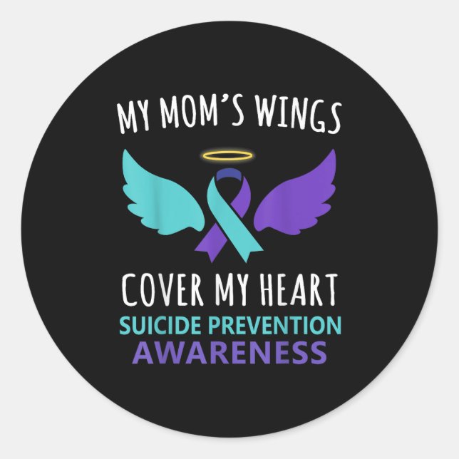 Pegatina Redonda My Mom's Wings Cover Heart Suicide Awareness Ribbo (Anverso)