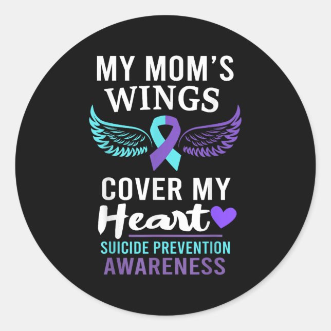 Pegatina Redonda My Mom's Wings Cover Heart Suicide Awareness Ribbo (Anverso)