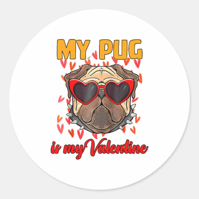 Pegatina Redonda My Pug In My Valentine Cute Valentineu2019s Day Pe (Anverso)