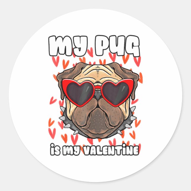 Pegatina Redonda My Pug In My Valentine Cute Valentineu2019s Day Pe (Anverso)