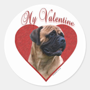 Pegatina Redonda My Red Bullmastiff Valentine