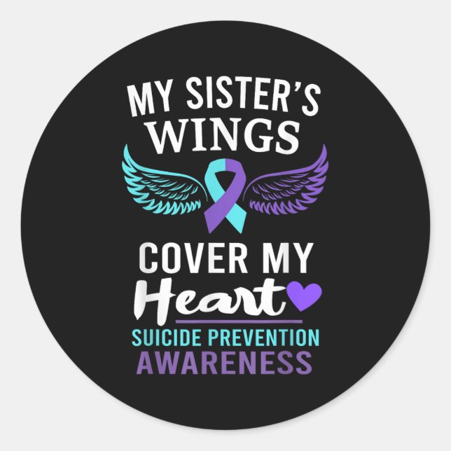 Pegatina Redonda My Sister's Wings Cover Heart Suicide Awareness Ri (Anverso)