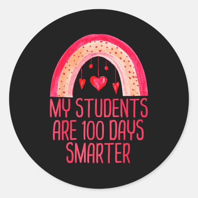 Pegatina Redonda My Students Are 100 Days Smarter Rainbow Valentine (Anverso)