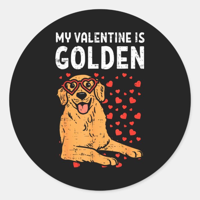 Pegatina Redonda My Valentine Is Golden Retriever Valentines Day Pe (Anverso)