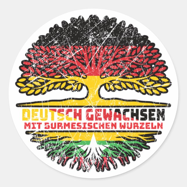 Pegatina Redonda Myanmar Birma Myanmar Deutsch Deutschland Baum (Anverso)
