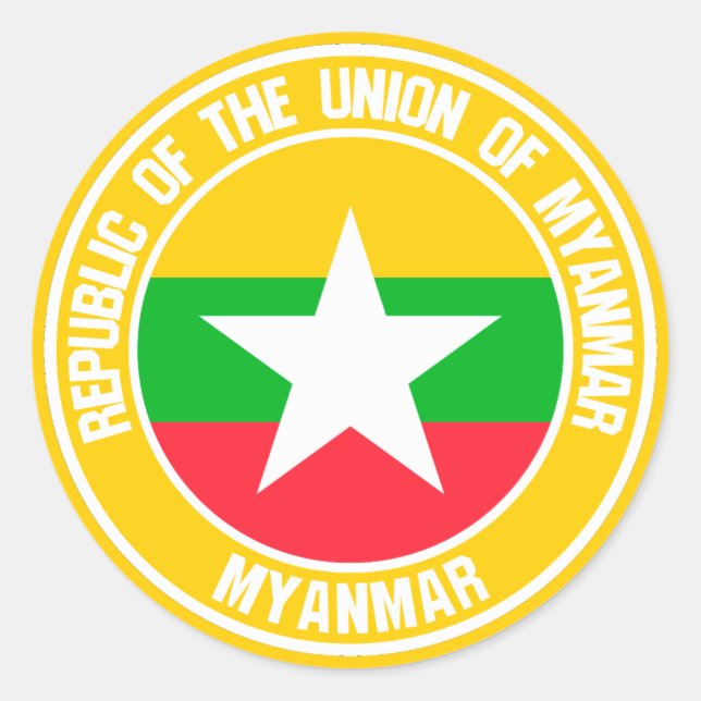 Pegatina Redonda Myanmar redonda Emblema (Anverso)
