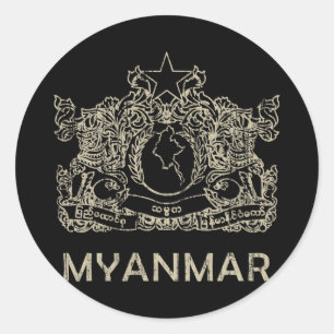 Pegatina Redonda Myanmar vintage