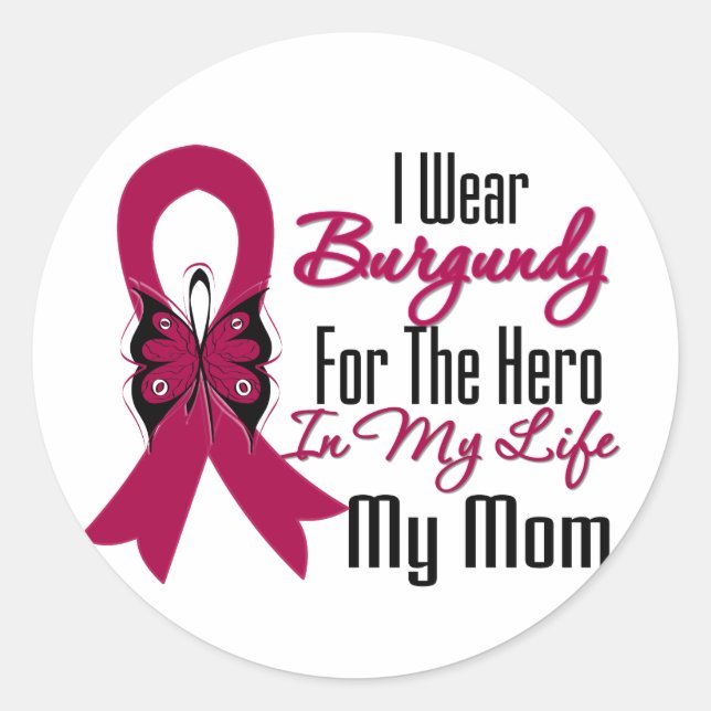 Pegatina Redonda Myeloma Ribbon Hero My Mom (Anverso)