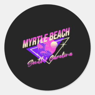 Pegatina Redonda Myrtle Beach Carolina del Sur 80s Retro Sc Vacacio