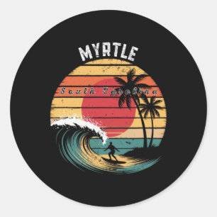 Pegatina Redonda Myrtle Beach Carolina del Sur Playa Surfing