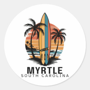 Pegatina Redonda Myrtle Beach Carolina del Sur Surfing Surfista _1