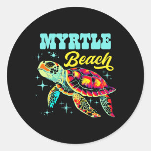 Pegatina Redonda Myrtle Beach Sc Artistic Sea Turtre Retro