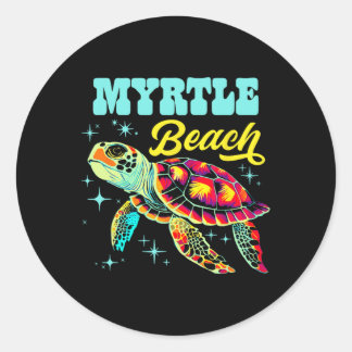 Pegatina Redonda Myrtle Beach Sc Artistic Sea Turtre Retro