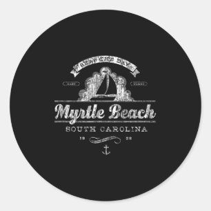 Pegatina Redonda Myrtle Beach Sc Vintage Nautical Tee