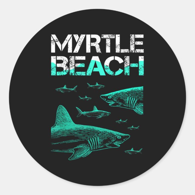 Pegatina Redonda Myrtle Beach Shark (Anverso)