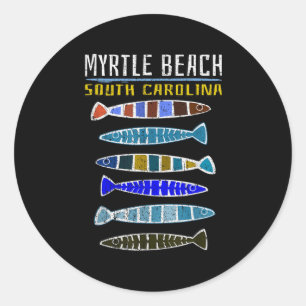 Pegatina Redonda Myrtle Beach Shirt Cute Pescado Pesca Carolina del