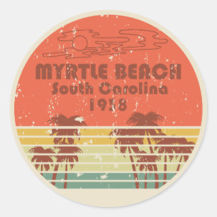 Pegatina Redonda Myrtle Beach South Carolina Antiguo