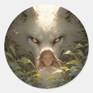 Pegatina Redonda Mysasy Wolf Guardian Anime