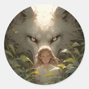 Pegatina Redonda Mysasy Wolf Guardian Anime