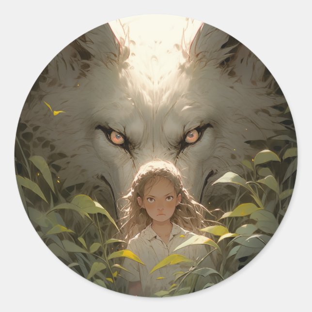 Pegatina Redonda Mysasy Wolf Guardian Anime (Anverso)