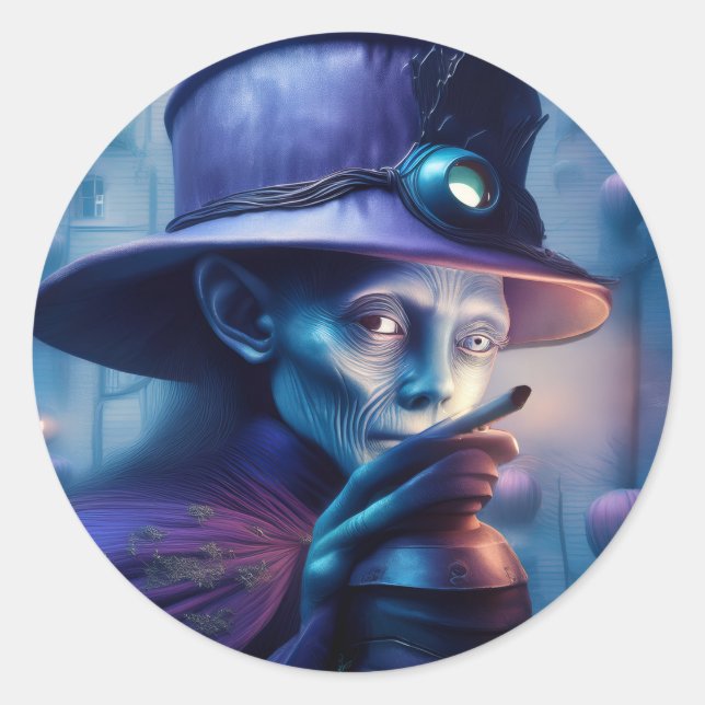 Pegatina Redonda Mysterious Lady Pointing Finger At You (Anverso)