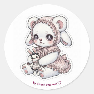 Pegatina Redonda Mysterious Pastel Goth - Antique Sweet Lolita Bear