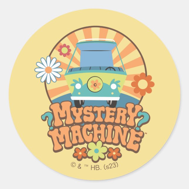 Pegatina Redonda Mystery Machine Van Floral Graphic (Anverso)