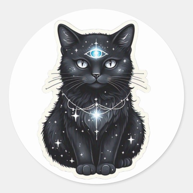 Pegatina Redonda Mystic Galaxy Cat Sticker (Anverso)