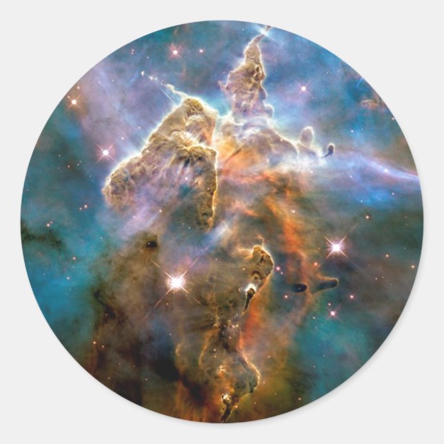 Pegatina Redonda Mystic Mountain Carina Nebula Hubble Space Photo (Anverso)