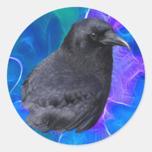 Pegatina Redonda Mystic Raven Portrait Celtic Pagan Art