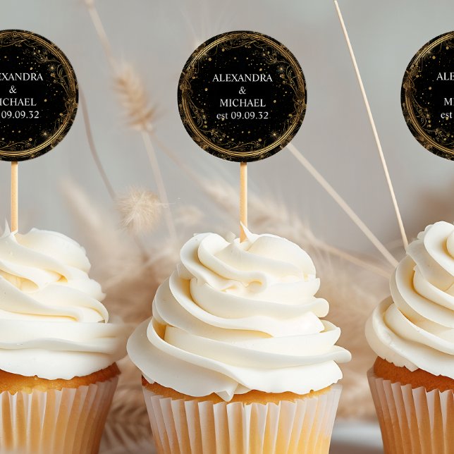 Pegatina Redonda Mystical Celestial Black and Gold Boda (Subido por el creador)