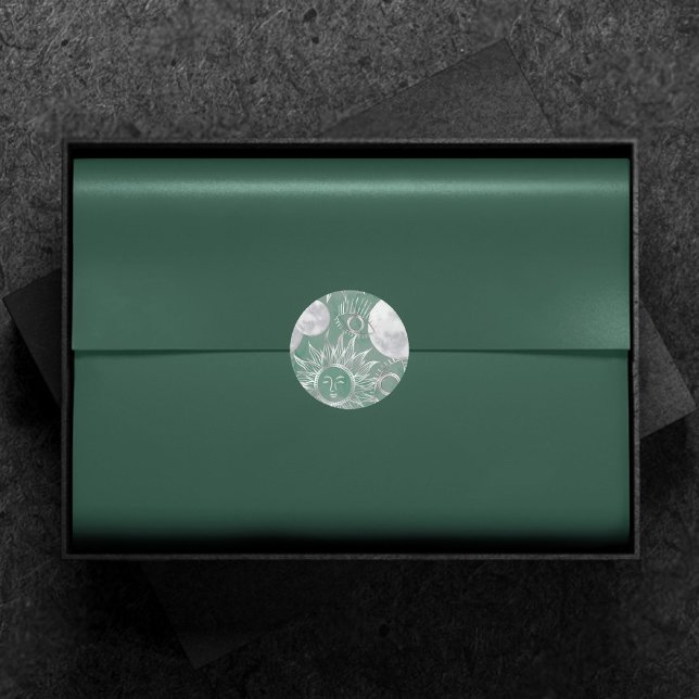 Pegatina Redonda Mystique solar | Duste Green Silver Moon Stars Sun (Subido por el creador)
