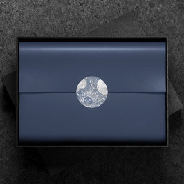 Pegatina Redonda Mystique solar | Dusty Blue Silver Moon Stars Sun