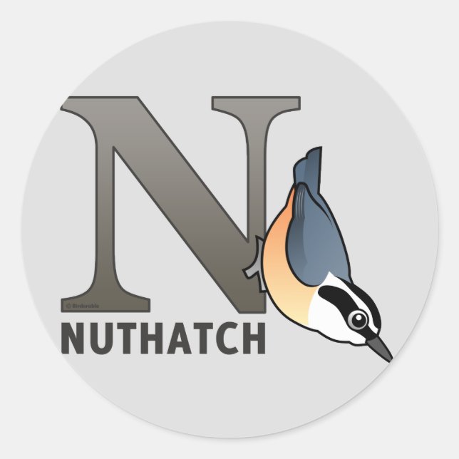 Pegatina Redonda N es para Nuthatch (Anverso)