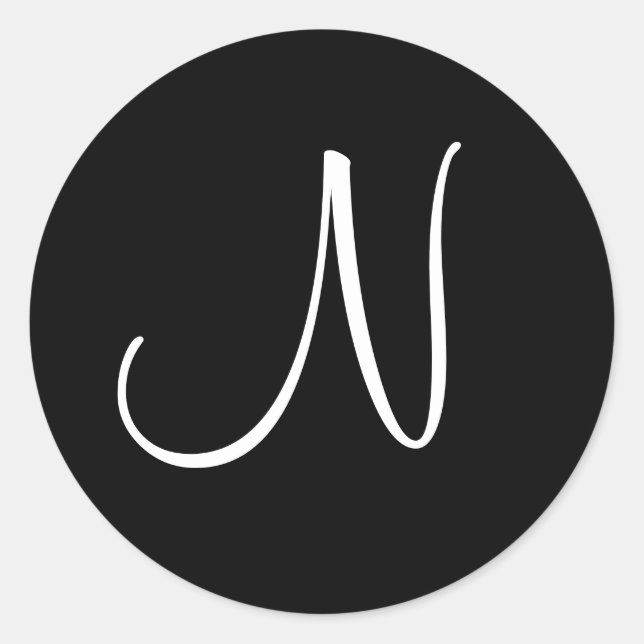 Pegatina Redonda N inicial en blanco y negro - Personalizado (Anverso)