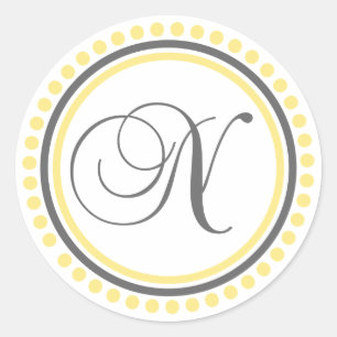Pegatina Redonda N Monograma (Círculo de punto amarillo / gris)