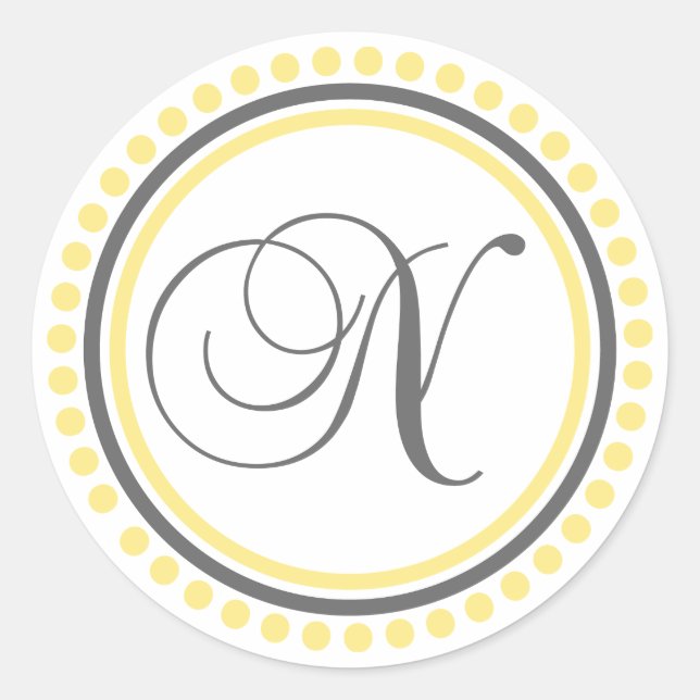 Pegatina Redonda N Monograma (Círculo de punto amarillo / gris) (Anverso)