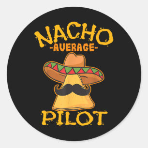 Pegatina Redonda Nacho Promedio de Aviador Piloto Capitán de Vuelo