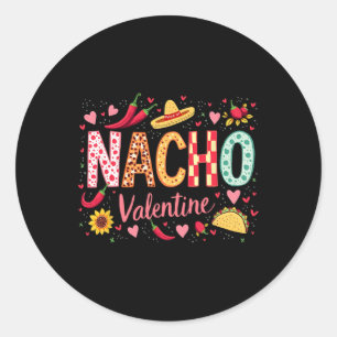 Pegatina Redonda Nacho Valentine Funny Sombrero Y Taco Design