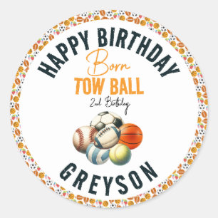 Pegatina Redonda Nacido 2 Ball Sport niño temático segundo Fiesta d